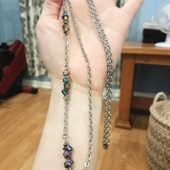 Metallic Peacock Quartz Nugget Super Long Necklace - Picture 3 of 9